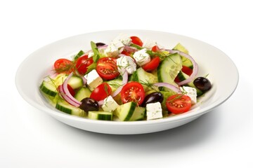 Classic Greek salad in white plate