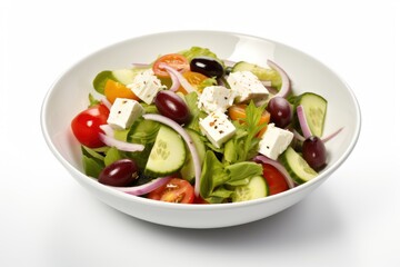 Classic Greek salad in white plate