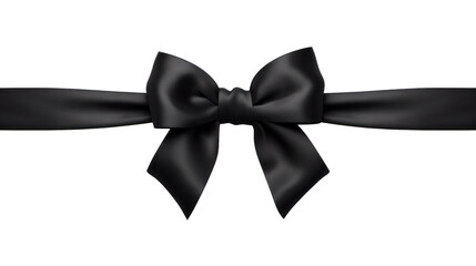 Beautiful shiny silk black bow isolated on transparent background, decorative design png element, clip art festive object.