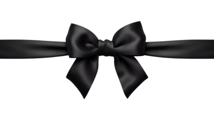 Beautiful shiny silk black bow isolated on transparent background, decorative design png element, clip art festive object.
