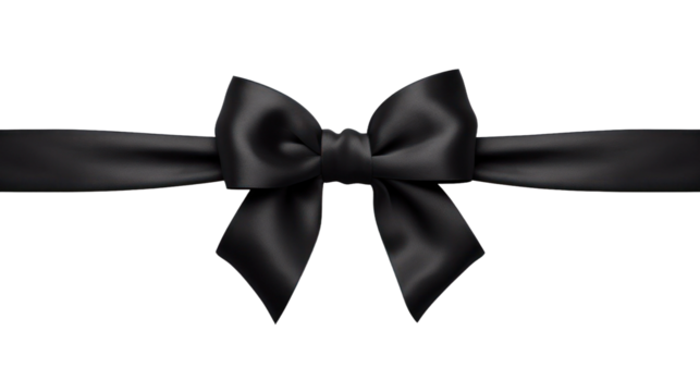 Beautiful shiny silk black bow isolated on transparent background, decorative design png element, clip art festive object.