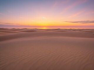 park oasis bordered by gently curving sand dunes, captured during the golden hour of sunset.
