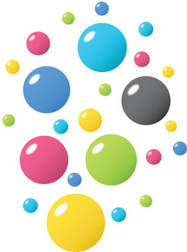 set of colorful bubbles and colorful balls. 3d ball. Set of glossy spheres, Background with realistic balls, transparent glossy bubbles. Abstract minimal design. Vector illustration