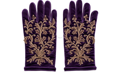 Embroidered Velvet Gloves on Transparent Background
