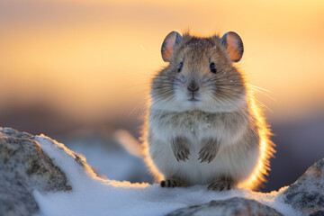 rock with a blurred background. Wildlife scene from nature. Animal in the nature habitat, Collared Pika on rock