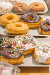 Fresh donuts on display ready to eat