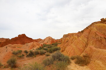 Fairytale Canyon Skazka located in Tosor next to Issyk-Kul lake, Kyrgyzstan