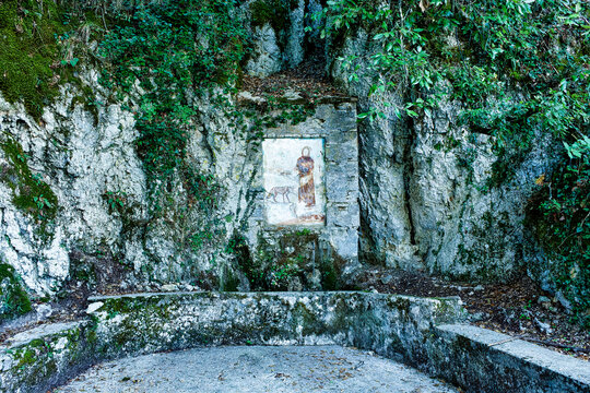 Cave where legend has it that Saint Francis met the wolf in Greccio Lazio Italy