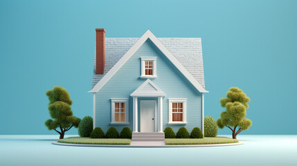Small house with blue background, Minimalist design, AI Generated - obrazy, fototapety, plakaty
