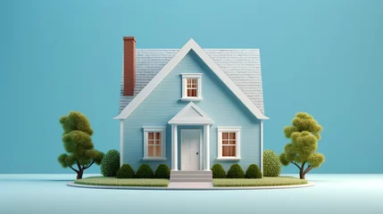 Fotobehang Small house with blue background, Minimalist design, AI Generated © Shining Pro