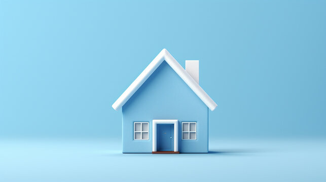 Small house with blue background, Minimalist design, AI Generated