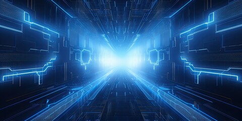 Fototapeta na wymiar Digital abstract blue background. Cyber technology future backdrop. Futuristic blue light