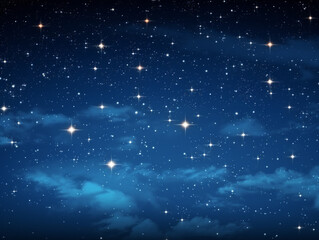 night sky in dark blue with white big stars and clouds background