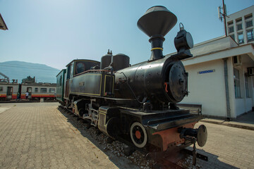 old locomotive at railway station Podgorica