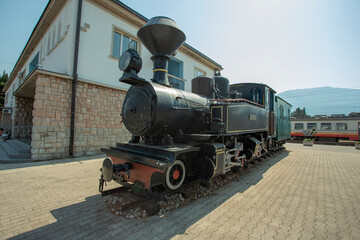 Fototapeta na wymiar old locomotive at railway station Podgorica