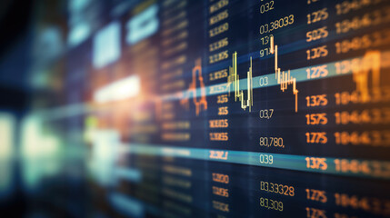 Close-up of a digital screen displaying financial stock market data with graphs and analytics, illustrating market trends and investment analysis. - obrazy, fototapety, plakaty
