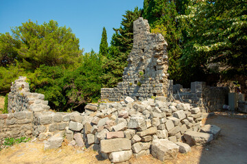 Streets, houses, ruins and fortress walls of the old town Bar. Europe. Montenegro