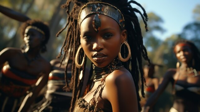 African young girls dressed in traditional clothes