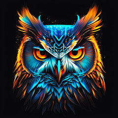 Abstract  Owl bird closeup neon colors, generative AI