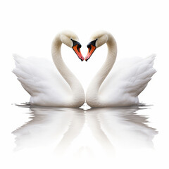 pair of swans on white background with heart