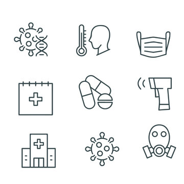 Set of Coronavirus Safety Related Vector Line Icons