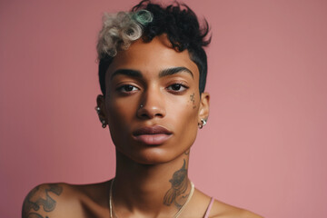 Beautiful young mixed race transgender female posing for studio headshot