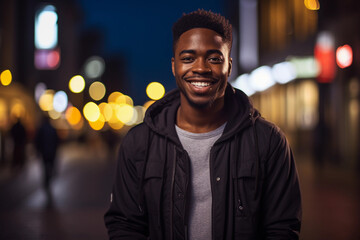 Fototapeta premium Portrait of a happy man on the street, night
