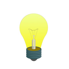 yellow light bulb icon isolated on white background, creativity idea, business success, strategy concept. Glowing and turned off electric light bulb, vector illustration.