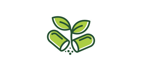 natural medicine logo vector icon template. green herbal capsule pill leaf medicine