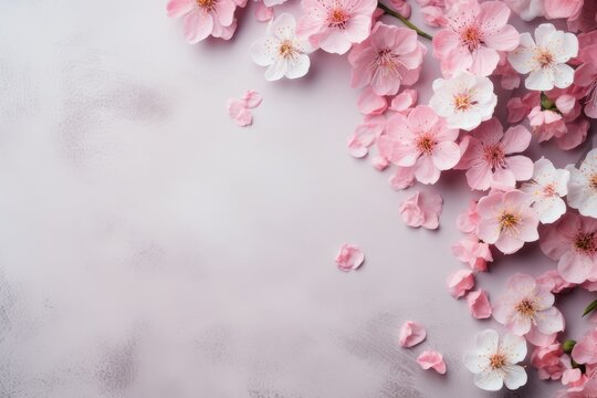 Spring background with flowers and place for text. Template for cards, invitations.