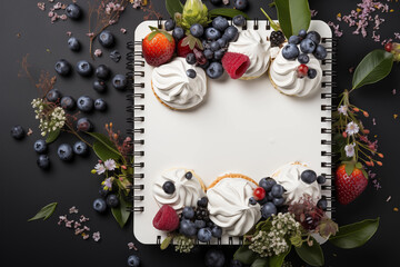 cake decorated with flowers and berries