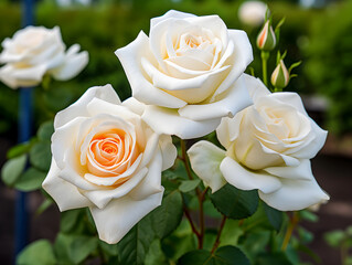 Beautiful white flowers rose in nature