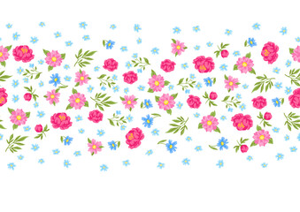 Pattern with pretty flowers. Beautiful decorative natural plants and leaves.