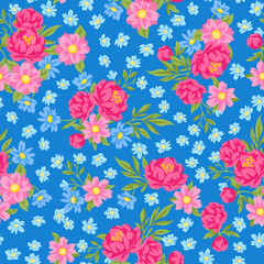 Pattern with pretty flowers. Beautiful decorative natural plants and leaves.