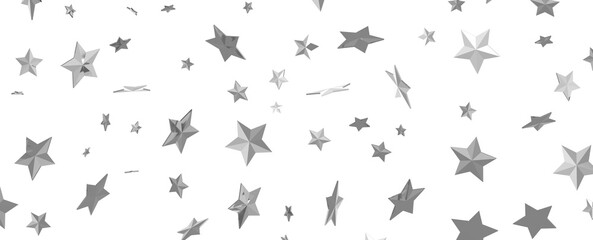 Abstract pattern of random falling silver stars on transparent background.