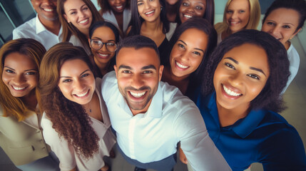 Funcionários felizes se reúnem para mostrar a beleza da diversidade, diferentes origens e culturas no local de trabalho.
