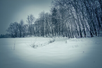 Winter landscapes on Polish village