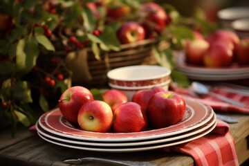 Naklejka na ściany i meble apples in a basket, apples in plate
