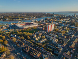 Southampton Saint Mary's Stadium Football club aerial towards Itchen river autumn