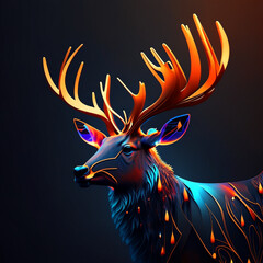 Abstract  reindeer animal closeup neon colors, wallpaper background generative AI