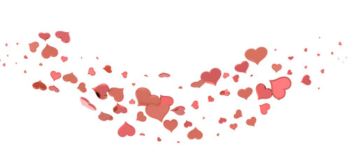 Falling red and pink hearts isolated on transparent background. Valentine’s day design. 3D rendering