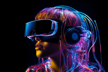Youngster watching 3d object in virtual world fun cheerful vr glasses goggles generative ai