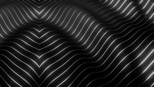 This stock motion graphic  video of 4K Waving Silver Lines Background with gentle overlapping curves on seamless loops.