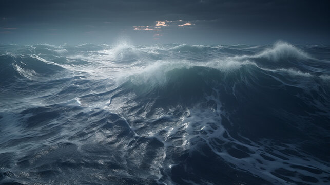 Storm at sea and ocean. Ocean waves. Big waves. 
