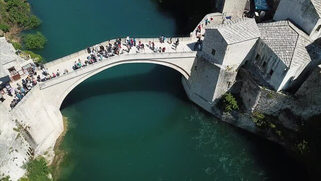Flight over bridge, Mostar, Bosnia