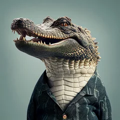 Poster Im Rahmen Alligator crocodile wearing clothes like a Boss NFT Art by Generative AI © oshene