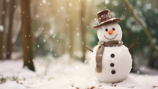 Christmas scene animated background with snowy outdoors and cute friendly festive snowmen in a snow storm