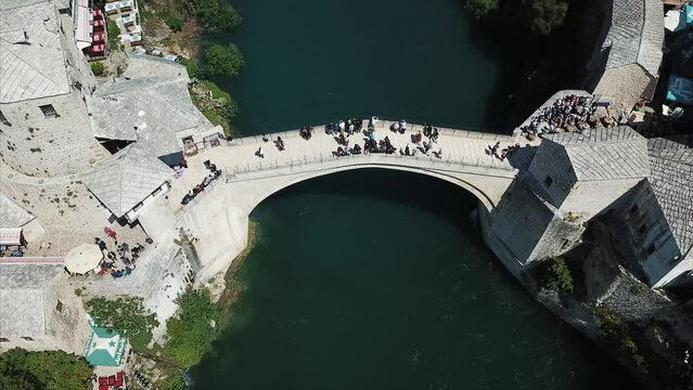 Flight over bridge, Mostar, Bosnia