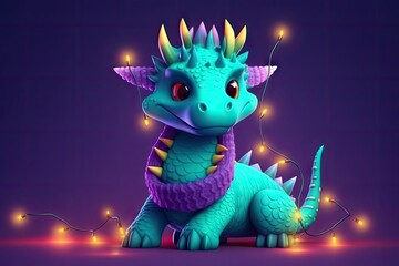 Obraz premium dragon Cute character. Symbol of the year 2024. Postcard. Christmas, New Year. Chinese New Year. Cartoon dinosaur