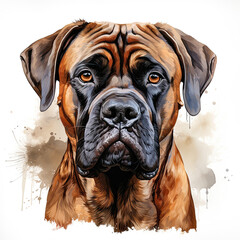 watercolor Bullmastiff clipart, Generative Ai